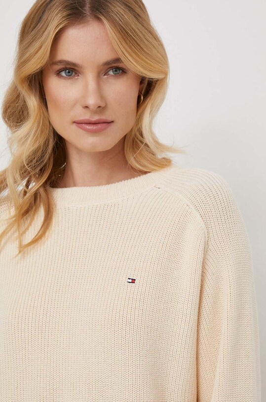 Tommy Hilfiger pulover de bumbac bej WW0WW40751
