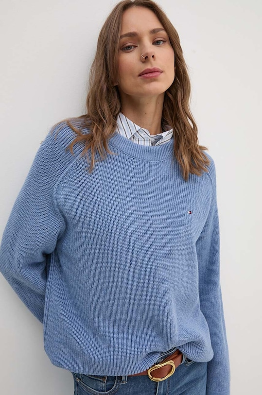 Βαμβακερό πουλόβερ Tommy Hilfiger WW0WW40751 μπλε
