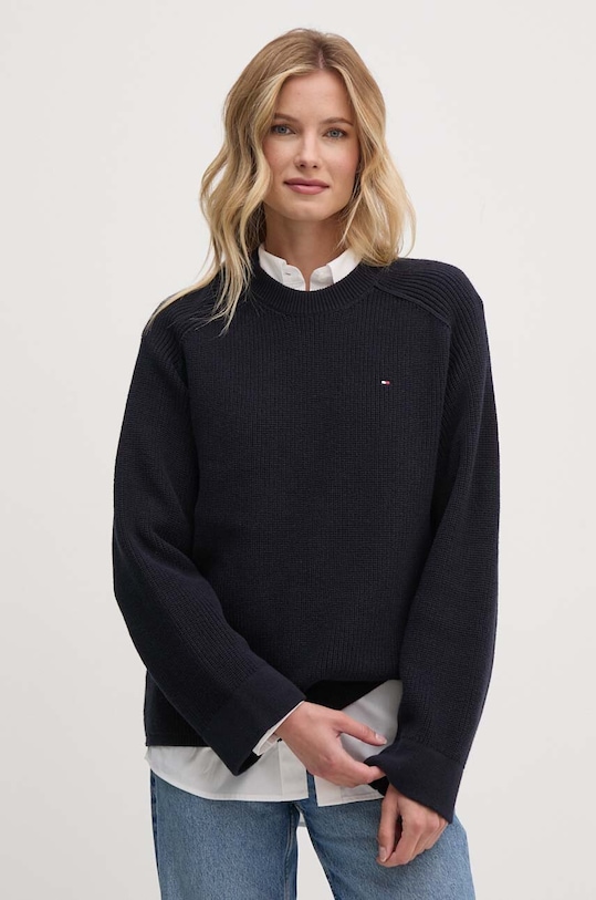 Βαμβακερό πουλόβερ Tommy Hilfiger σκούρο μπλε WW0WW40751