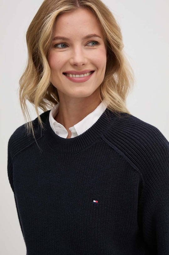 Βαμβακερό πουλόβερ Tommy Hilfiger σκούρο μπλε WW0WW40751