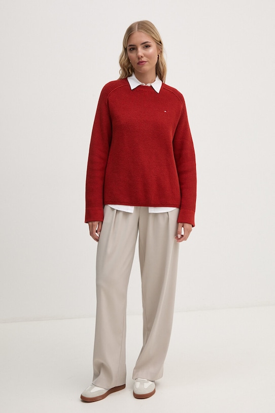 Bavlněný svetr Tommy Hilfiger WW0WW40751 burgundské AW24