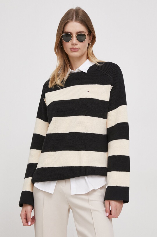 Tommy Hilfiger pulover de bumbac negru WW0WW40751