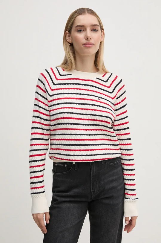 Bavlněný svetr Tommy Hilfiger kulatý bílá WW0WW41142