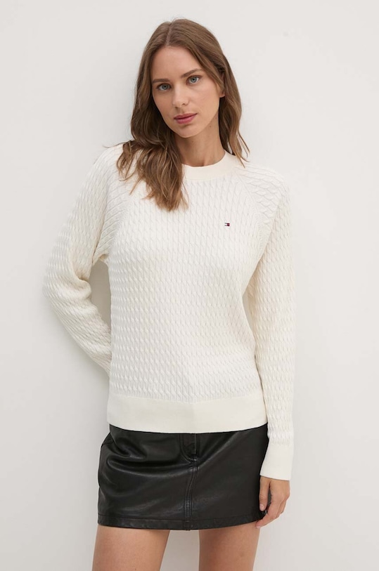 Βαμβακερό πουλόβερ Tommy Hilfiger βαμβάκι μπεζ WW0WW41142