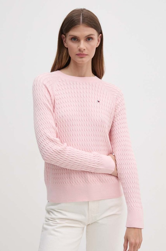 Βαμβακερό πουλόβερ Tommy Hilfiger ροζ WW0WW41142