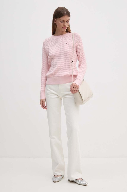 Βαμβακερό πουλόβερ Tommy Hilfiger WW0WW41142 ροζ AW24