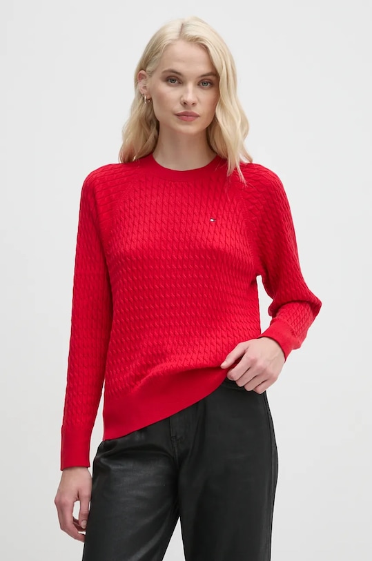 Tommy Hilfiger maglione in cotone a maglia fine rosso WW0WW41142