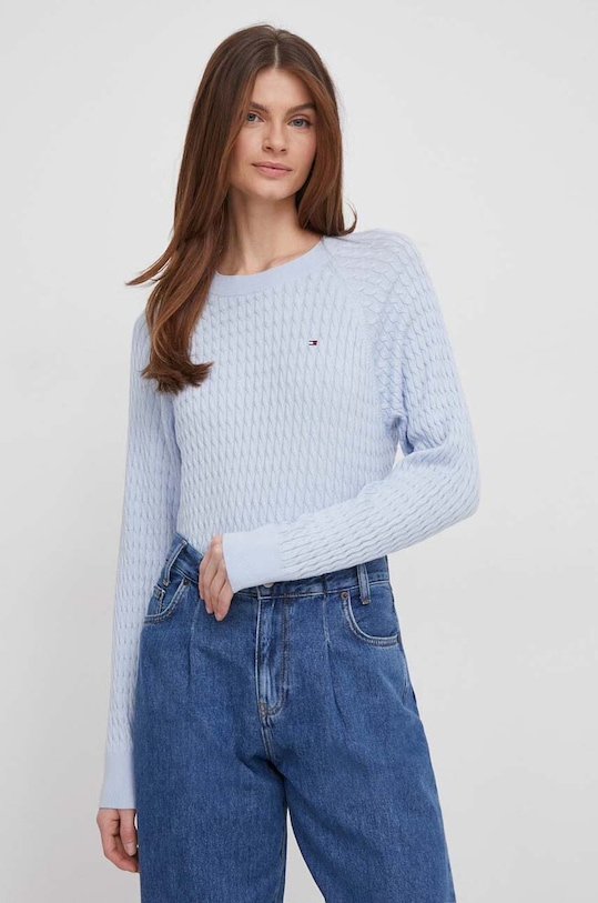 Bavlněný svetr Tommy Hilfiger kulatý modrá WW0WW41142
