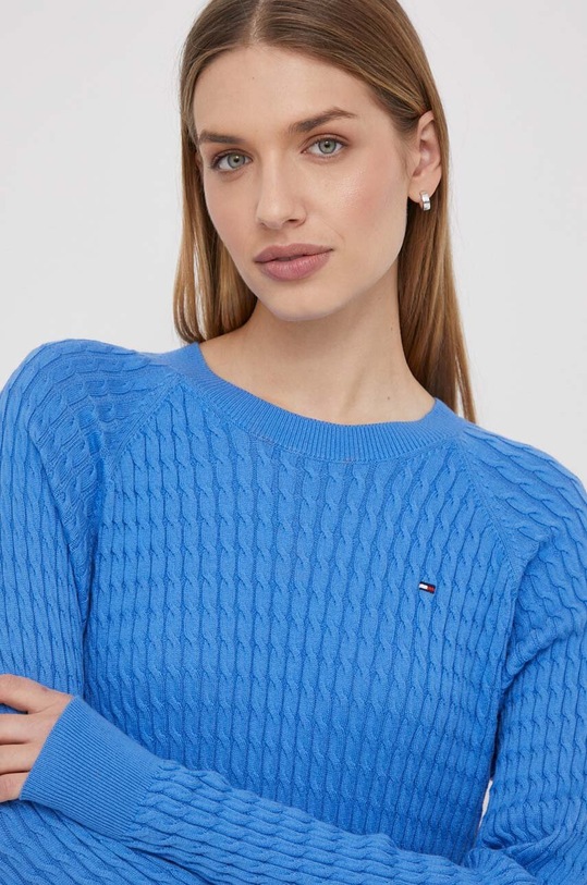 Βαμβακερό πουλόβερ Tommy Hilfiger μπλε WW0WW41142