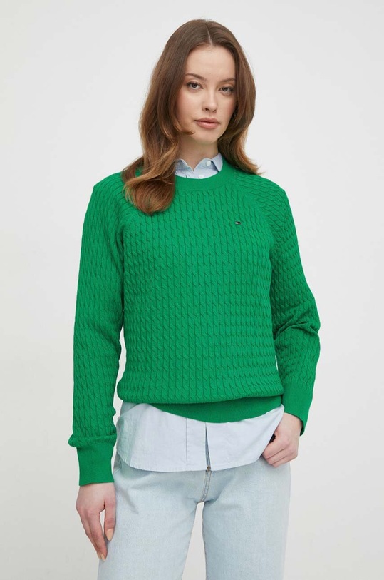 Bavlněný svetr Tommy Hilfiger kulatý zelená WW0WW41142