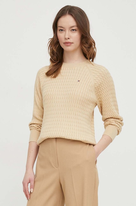 Βαμβακερό πουλόβερ Tommy Hilfiger βαμβάκι μπεζ WW0WW41142