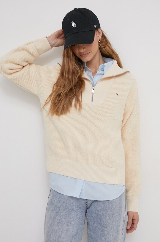 Tommy Hilfiger sweter bawełniany bawełna beżowy WW0WW42420