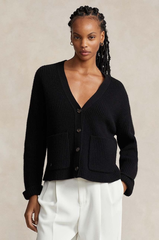 Μάλλινη ζακέτα Polo Ralph Lauren μαλλί μαύρο 211910426