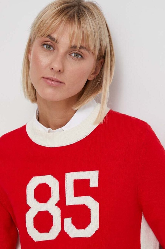 Svetr z vlněné směsi Tommy Hilfiger červená WW0WW40718