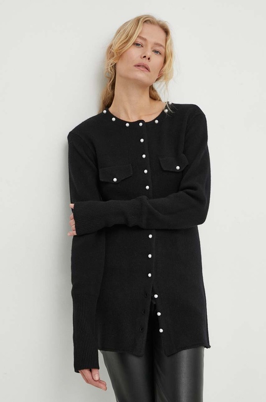 Gestuz cardigan din lână uni negru 10908603