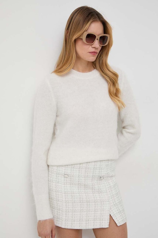 BOSS sweter wełniany okrągły beżowy 50505702