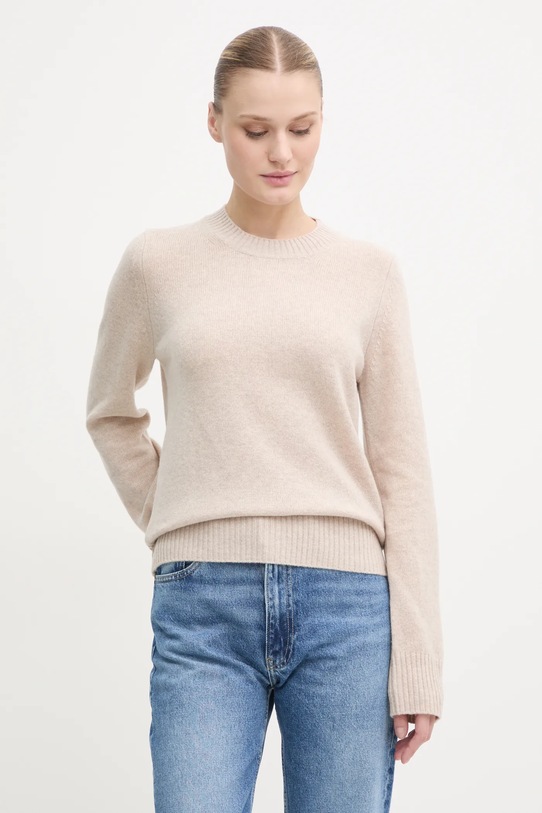 Samsoe Samsoe sweter wełniany okrągły beżowy F23400145