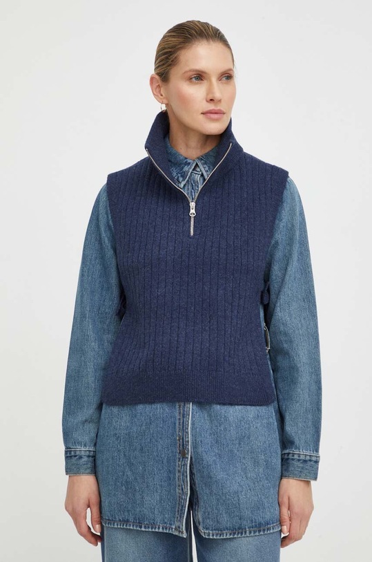 Samsoe gyapjú mellény SCARLETT gombolós sötétkék F23400130