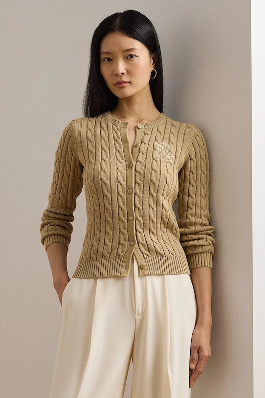Бавовняний кардиган Lauren Ralph Lauren бежевий 200932225