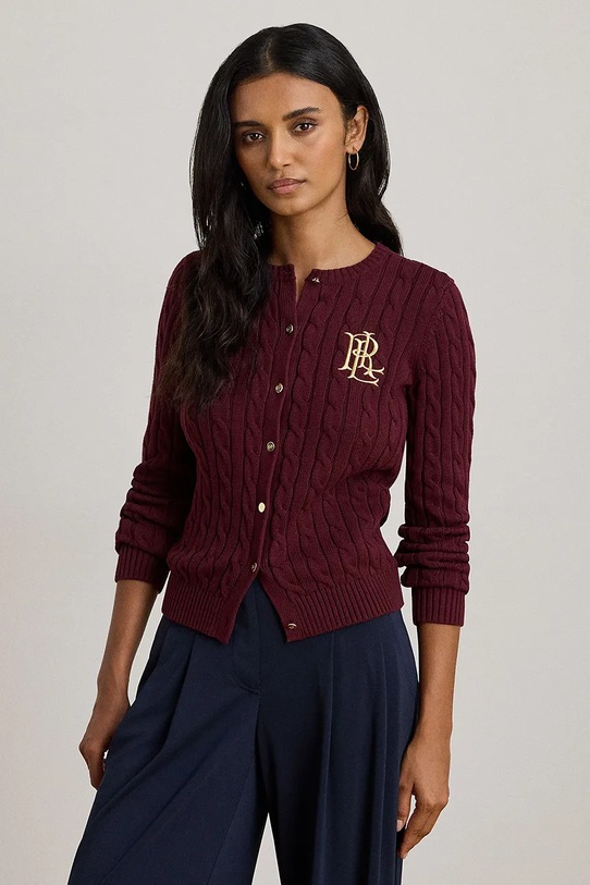 Βαμβακερή ζακέτα Lauren Ralph Lauren βαμβάκι μπορντό 200932225