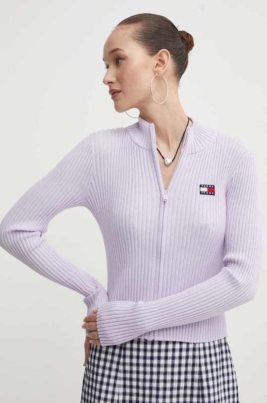 Tommy Jeans kardigan aplikacja fioletowy DW0DW17243