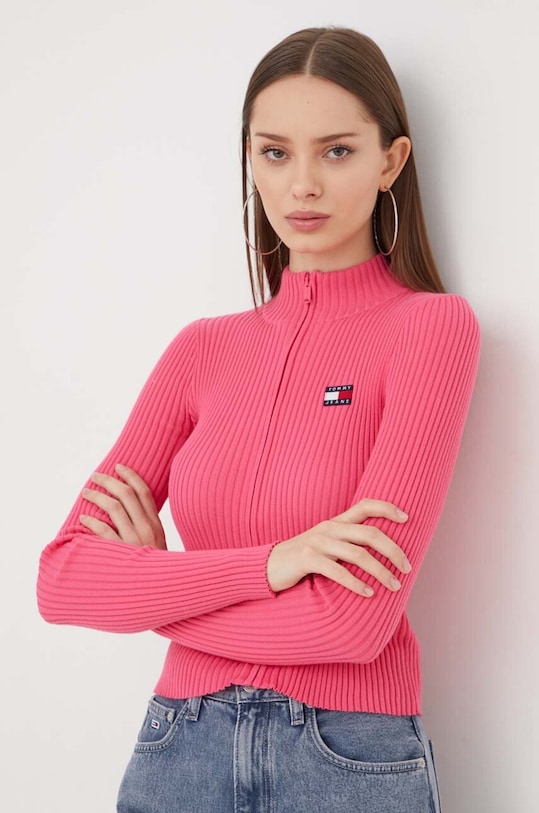 Tommy Jeans kardigan aplikacja różowy DW0DW17243