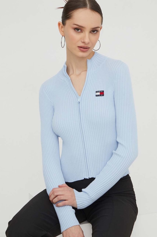 Kardigan Tommy Jeans středně silná modrá DW0DW17243