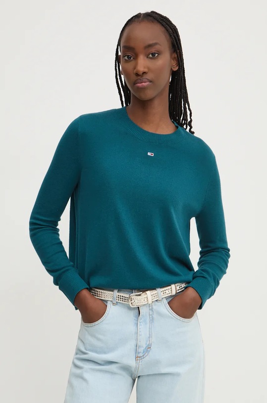 Svetr Tommy Jeans kulatý tyrkysová DW0DW17254