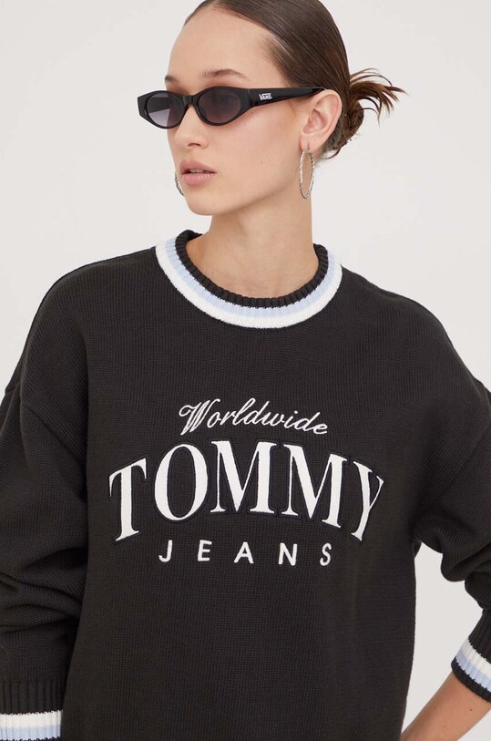 Tommy Jeans sweter bawełniany aplikacja czarny DW0DW17499