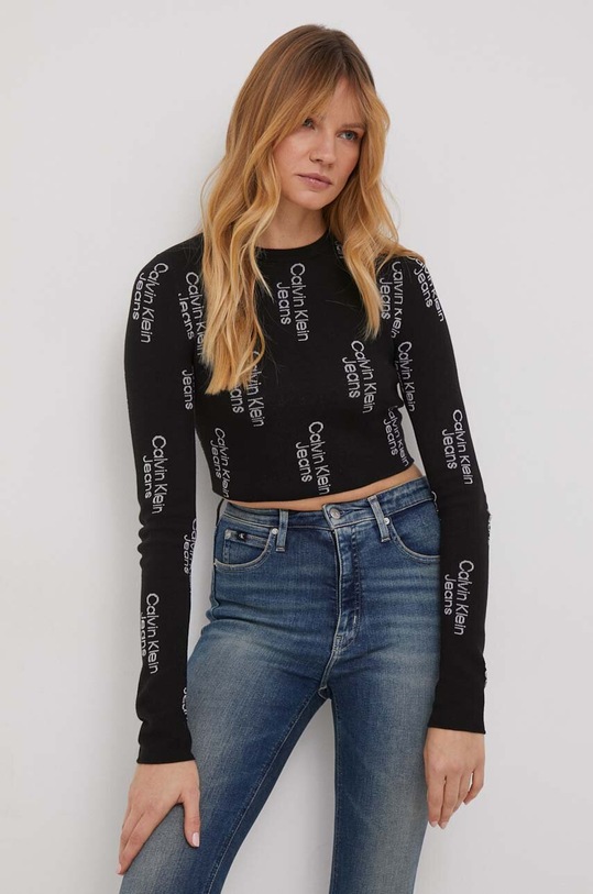 Sveter Calvin Klein Jeans okrúhly čierna J20J222622