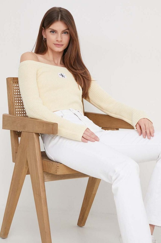 Calvin Klein Jeans sweter bawełniany J20J222628 beżowy SS24