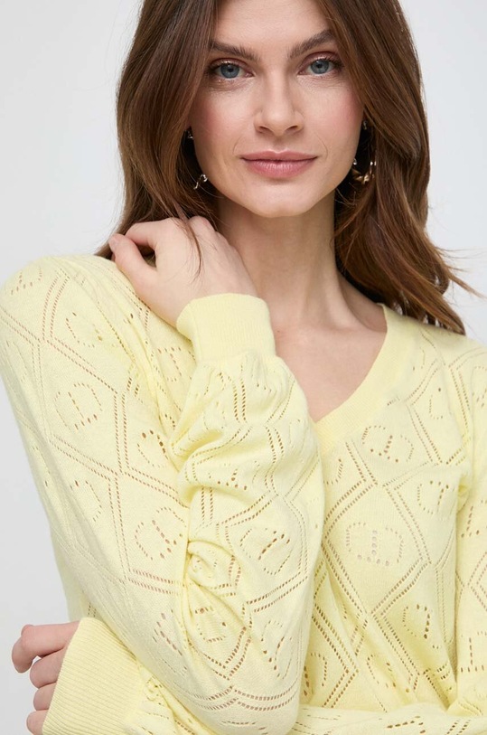 Twinset sweter z domieszką kaszmiru żółty 241TP3074