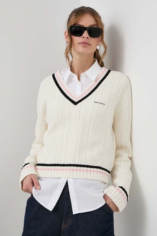 Miss Sixty sweter wełniany szpic beżowy 6T4RJ1020000