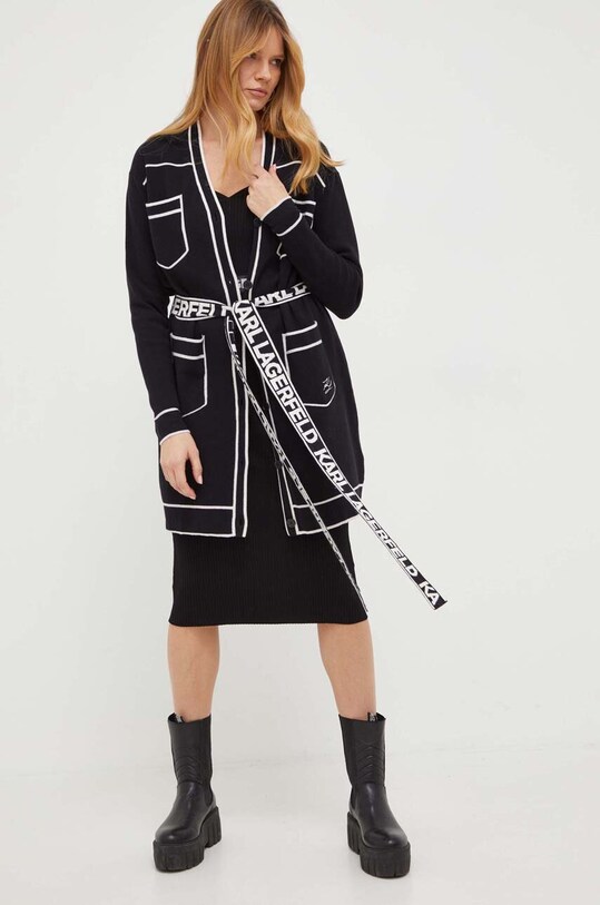 Karl Lagerfeld cardigan din amestec de lana cu modele negru 240W2020