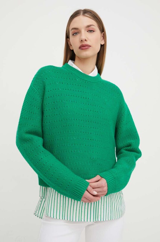 Custommade sweter wełniany Taia okrągły zielony 999212301