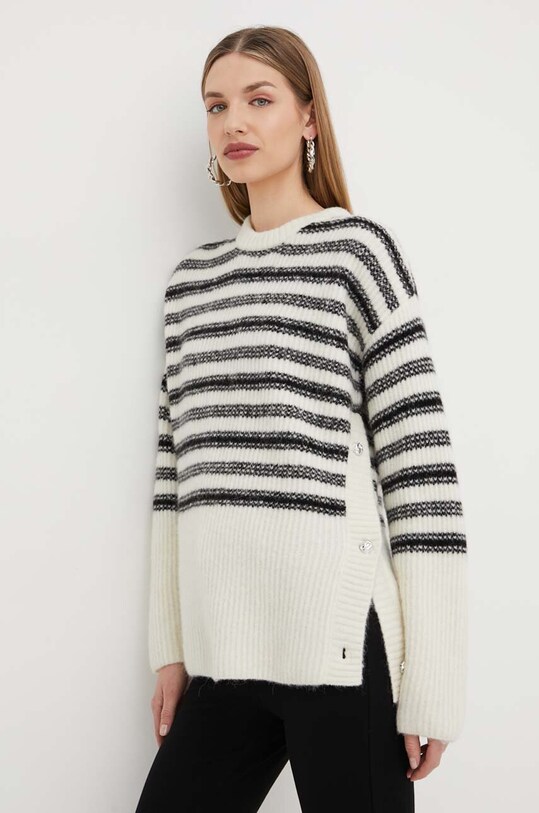 Custommade sweter wełniany Thilde okrągły beżowy 999237307