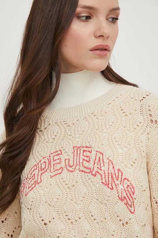 Pepe Jeans sweter bawełniany GRACE beżowy PL702099