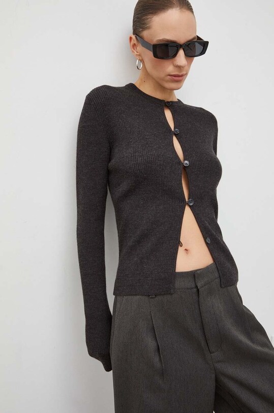 Μάλλινη ζακέτα Lovechild μαλλί γκρί 8764157