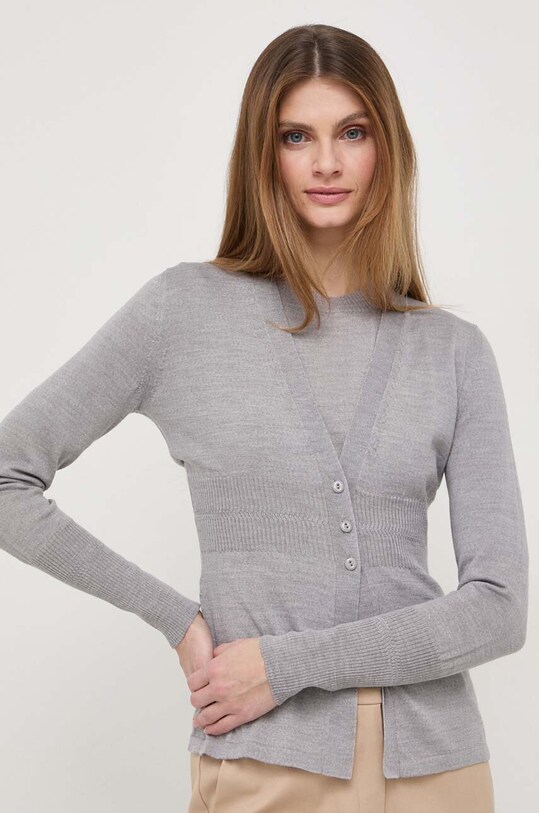Футболка та вовняний кардиган Max Mara Leisure тонкий сірий 2416381027600