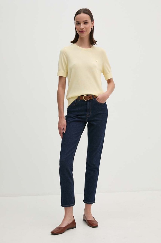 Βαμβακερό πουλόβερ Tommy Hilfiger WW0WW38724 κίτρινο AW24