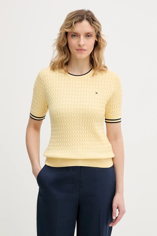 Bavlněný svetr Tommy Hilfiger kulatý žlutá WW0WW41787