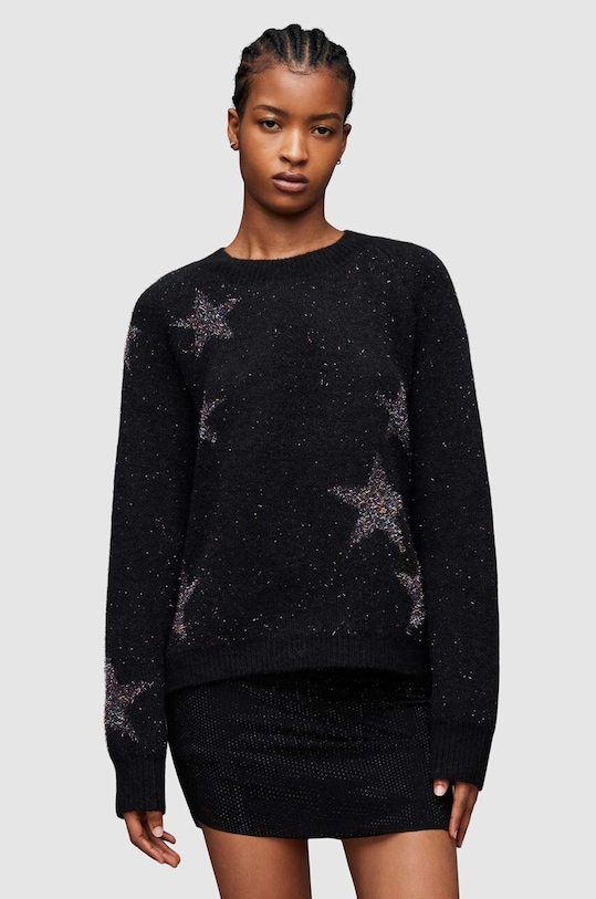 Vlněný svetr AllSaints Star kulatý černá WK084Z