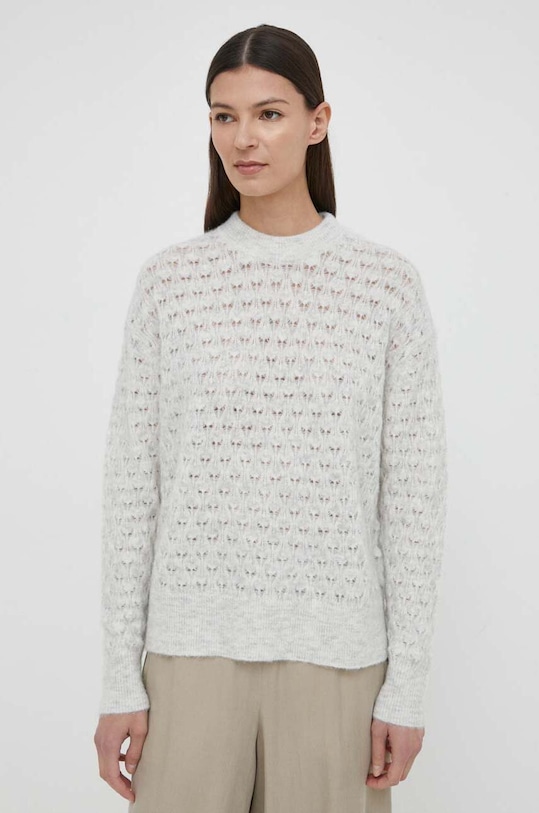 Vlněný svetr Samsoe Samsoe SAANOUR kulatý šedá F24100071