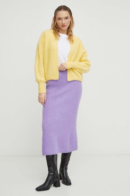 Kardigán s prímesou vlny American Vintage GILET ML COL CHALE EAST19AH23 žltá SS24