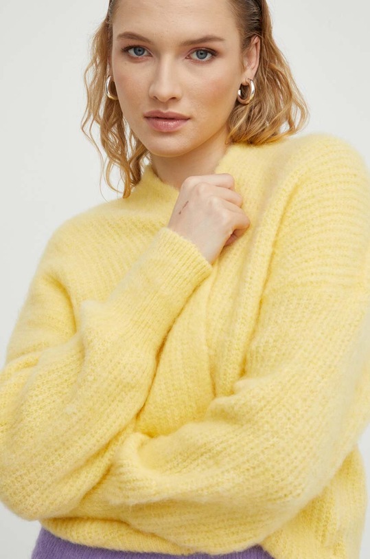Kardigán s prímesou vlny American Vintage GILET ML COL CHALE žltá EAST19AH23