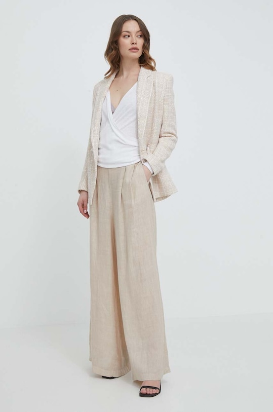 Ľanový kardigán Lauren Ralph Lauren 200706102 biela SS24