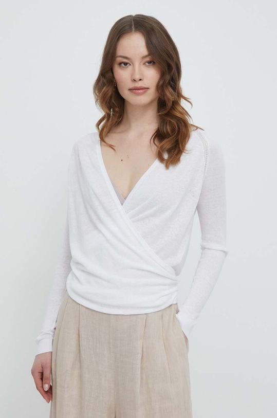 Ľanový kardigán Lauren Ralph Lauren biela 200706102