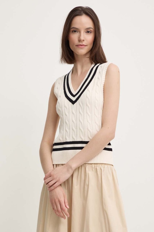 Bombažni brezrokavnik Lauren Ralph Lauren bež 200933250