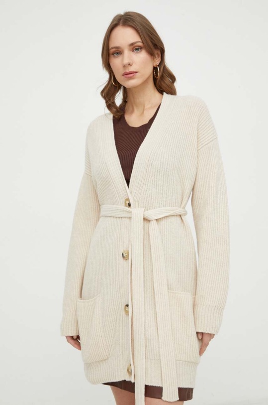 Svetr s příměsí vlny Weekend Max Mara V výstřih béžová 2415341041600