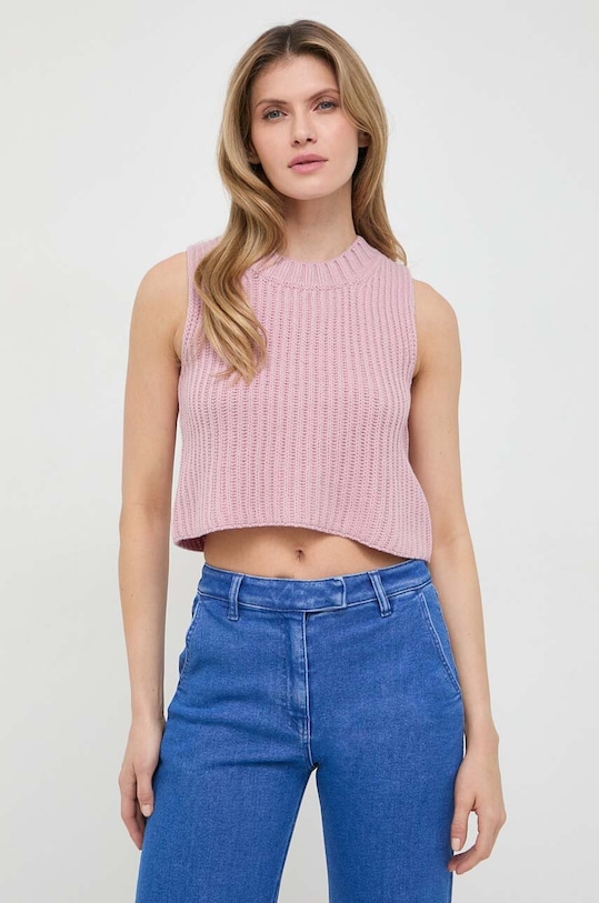 Weekend Max Mara kamizelka wełniana okrągły różowy 2415351011600